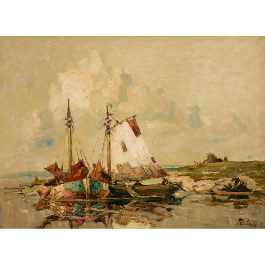 Rudolf Priebe | Dwie  łodzie u brzegu